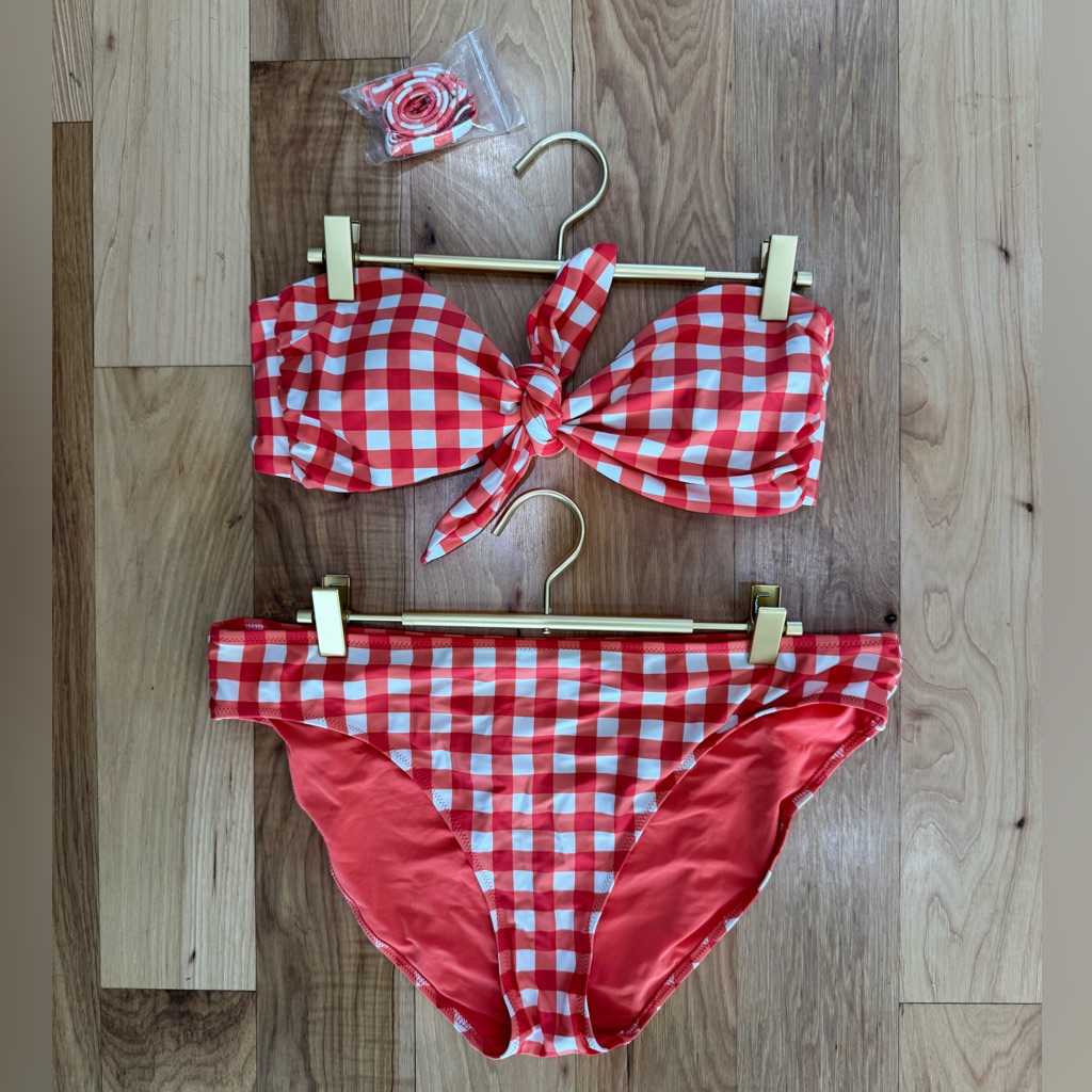 Aerie Red And White Gingham Tie-Front Bandeau Bikini